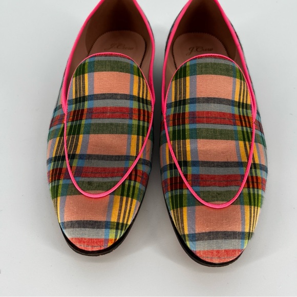 J. Crew Ribbon Plaid Academy loafers green blue yellow - 10 - Picture 6 of 11